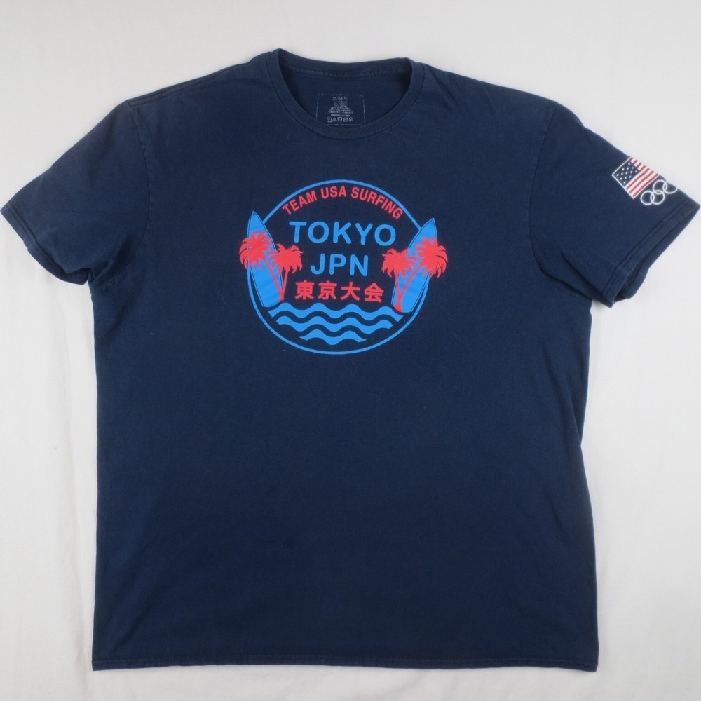 USA Surfing 2020 Summer Olympics Road to Tokyo Surfs Up T Shirt Mens XL Navy Tee